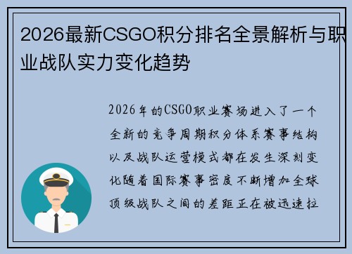 2026最新CSGO积分排名全景解析与职业战队实力变化趋势